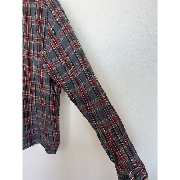 LL Bean Red Stewart Scotch Plaid Flannel Long Sleeve Button Up Traditional Fit - Picture 7 of 9